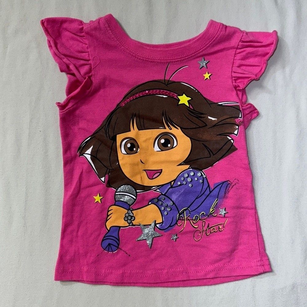 Dora Explorer Rockstar Singer Shirt Girl 24 Months 2T Pink Glitter Ruffle Summer